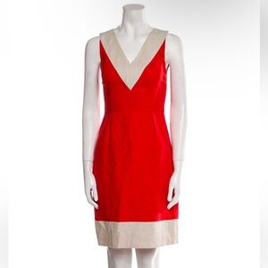KATE SPADE NEW YORK Cherry Red Ivory Linen Sleeveless Dress Sz 6